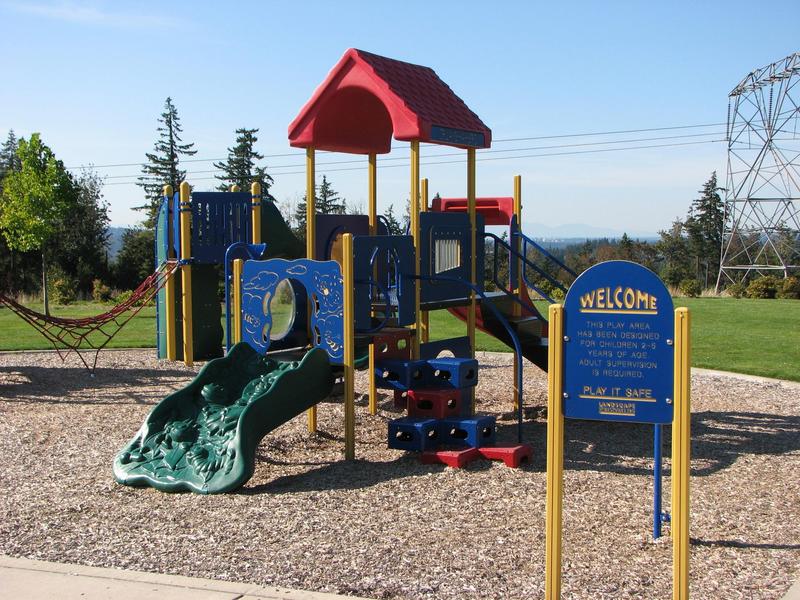 Play structure with a green roof at Black Nugget Park in Issaquah.