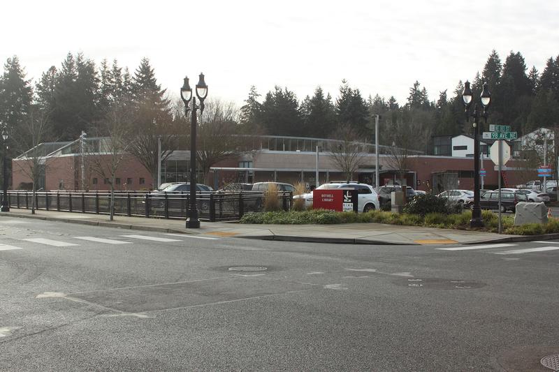 Bothell Library building seen from the corner of 98th Ave NE.