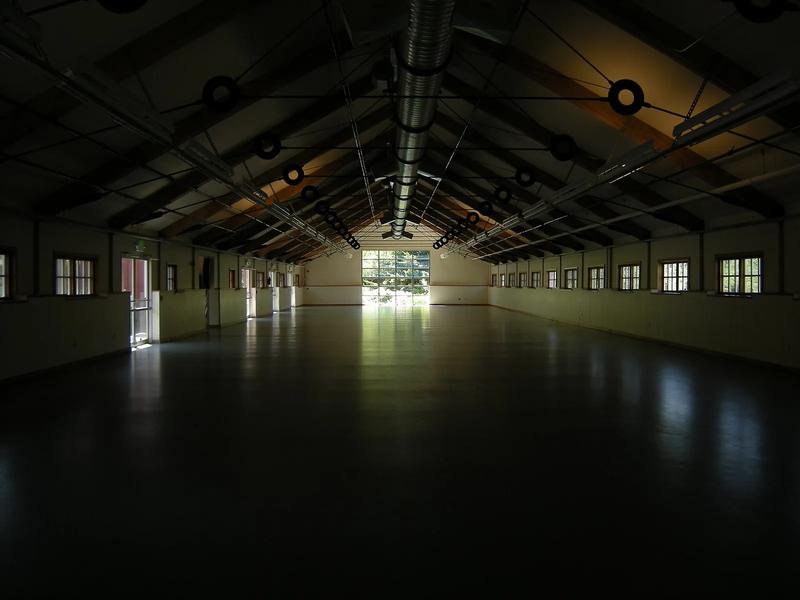The timber interior of the historic dairy barn at Pickering Farm in Issaquah.