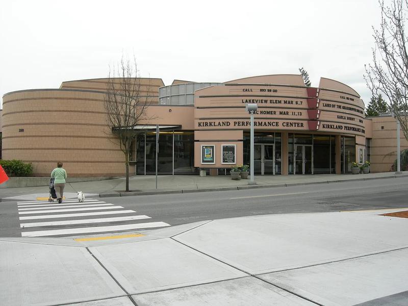 Kirkland Performance Center, a brick building with a glass entry on a downtown corner.