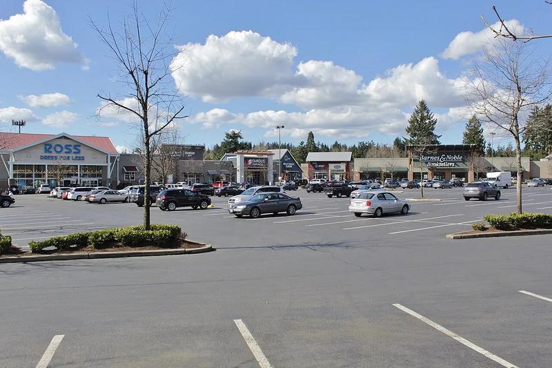 An empty parking lot at Woodinville Town Center.