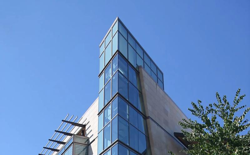 Redmond City Hall, a brick and glass building with a covered entry and a plaza.