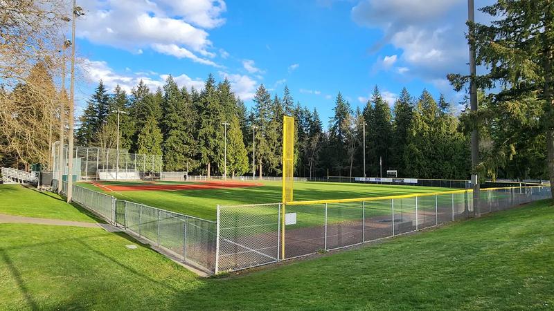 A ballfield and backstop at Hartman Park in Redmond.