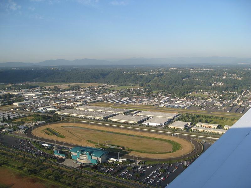 The grandstand and track at Emerald Downs in Auburn.